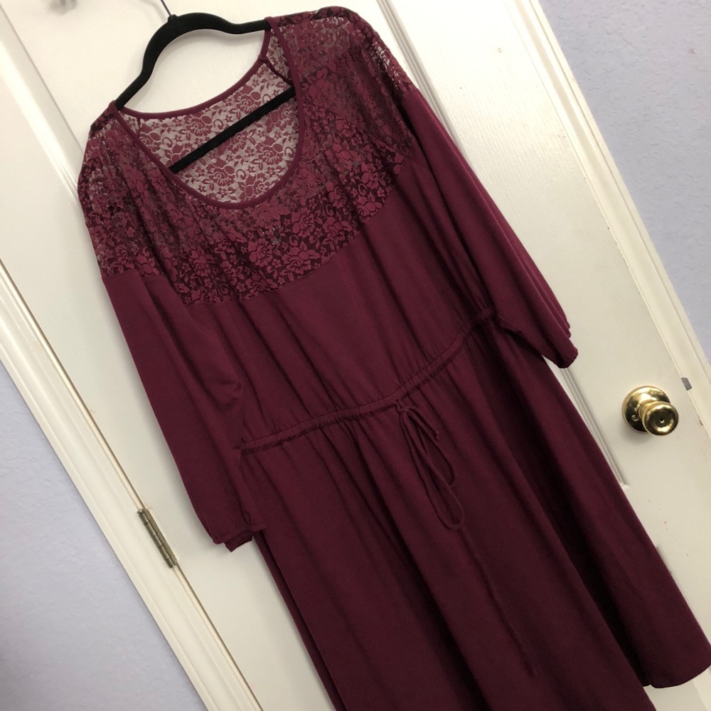 Burgundy dress with lace top design 3x from TORRID